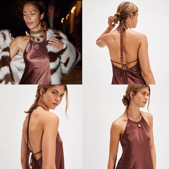 Free People Friday Fever Mini Slip in Brown Medium NWT - Picture 5 of 7